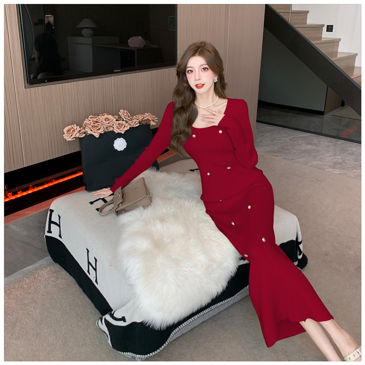 Temperament dress knitted long dress for women