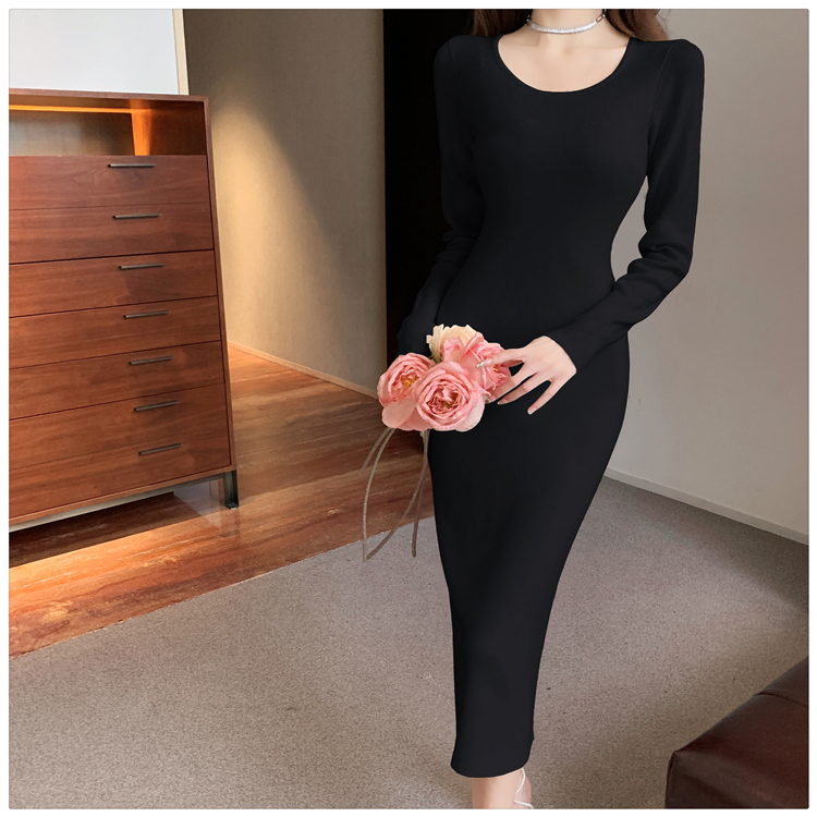 Square collar France style package hip dress for women