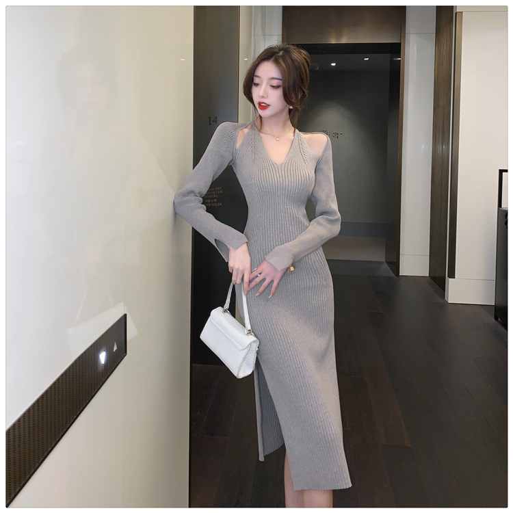 Elasticity France style sweater package hip long sleeve dress