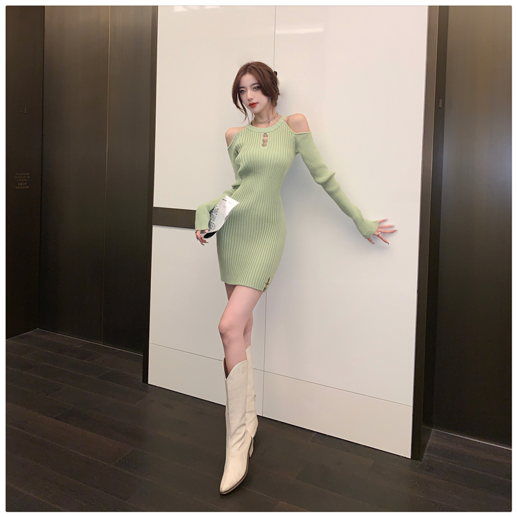 Tight long sleeve T-back spicegirl dress for women