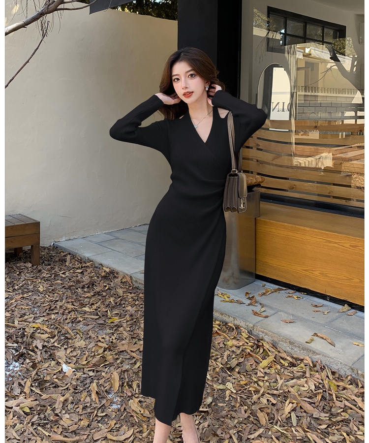 Halter knitted slim autumn and winter dress for women