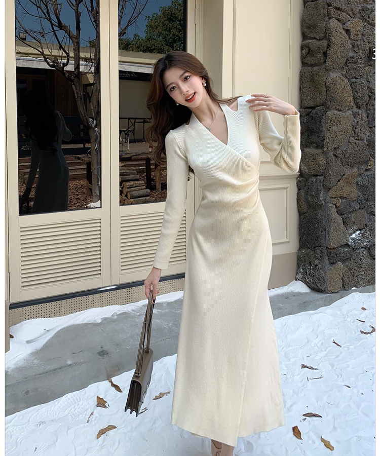 Halter knitted slim autumn and winter dress for women