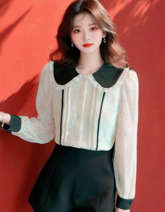 Lace tops long sleeve bottoming shirt for women