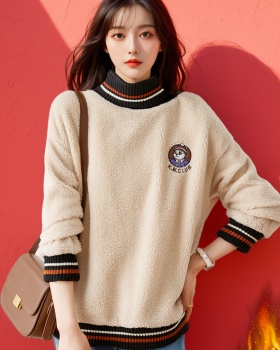 Autumn and winter half high collar hoodie thick coat