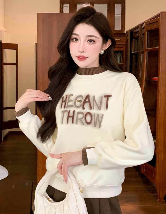 Autumn and winter half high collar tops Pseudo-two loose coat