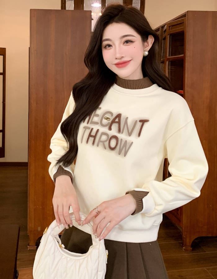 Autumn and winter half high collar tops Pseudo-two loose coat