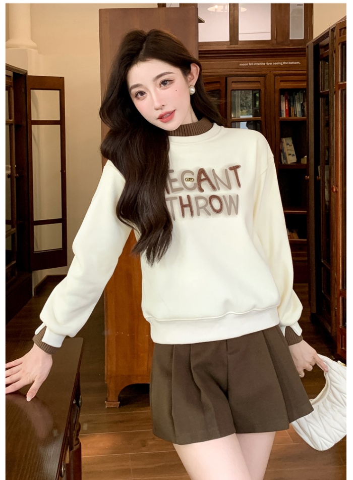 Autumn and winter half high collar tops Pseudo-two loose coat