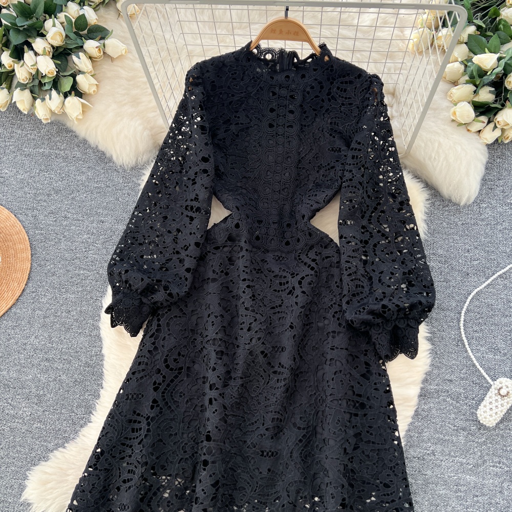 Pinched waist crochet dress hollow slim formal dress