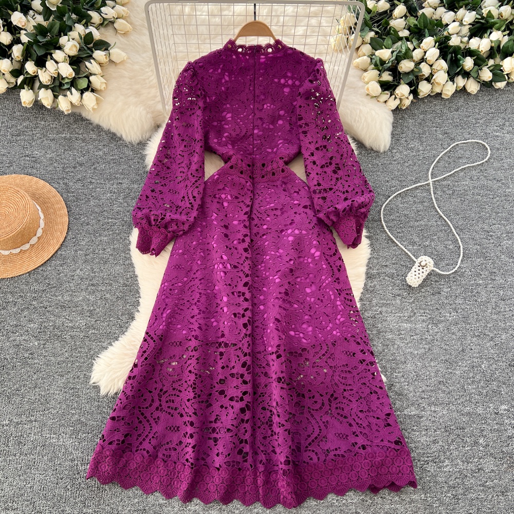 Pinched waist crochet dress hollow slim formal dress