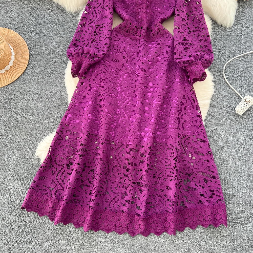 Pinched waist crochet dress hollow slim formal dress