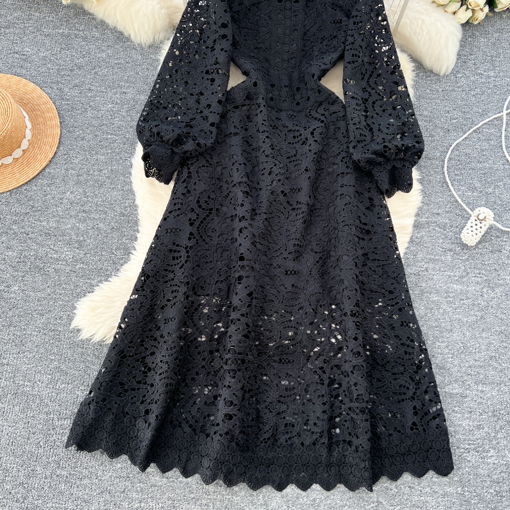 Pinched waist crochet dress hollow slim formal dress