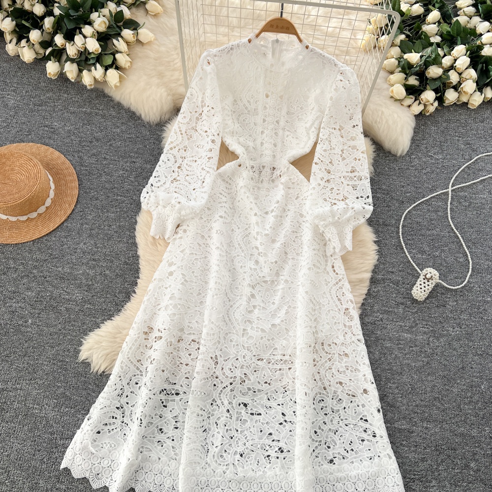 Pinched waist crochet dress hollow slim formal dress