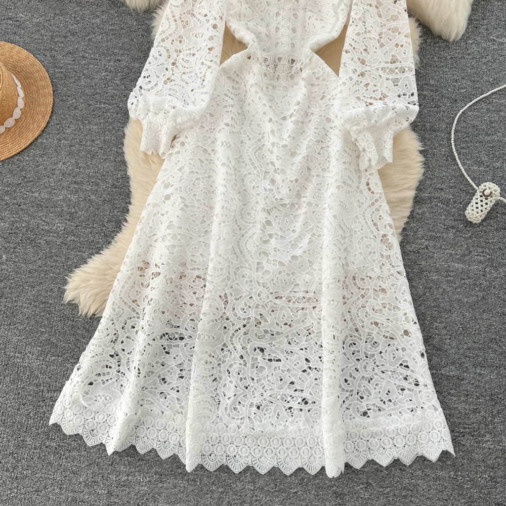 Pinched waist crochet dress hollow slim formal dress