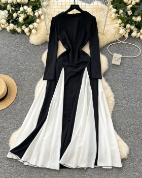 Mixed colors long sleeve long dress niche dress