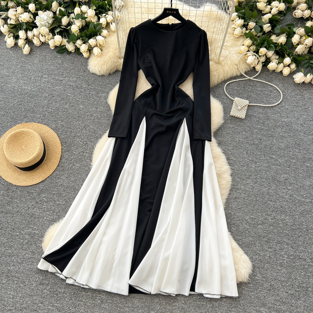 Mixed colors long sleeve long dress niche dress