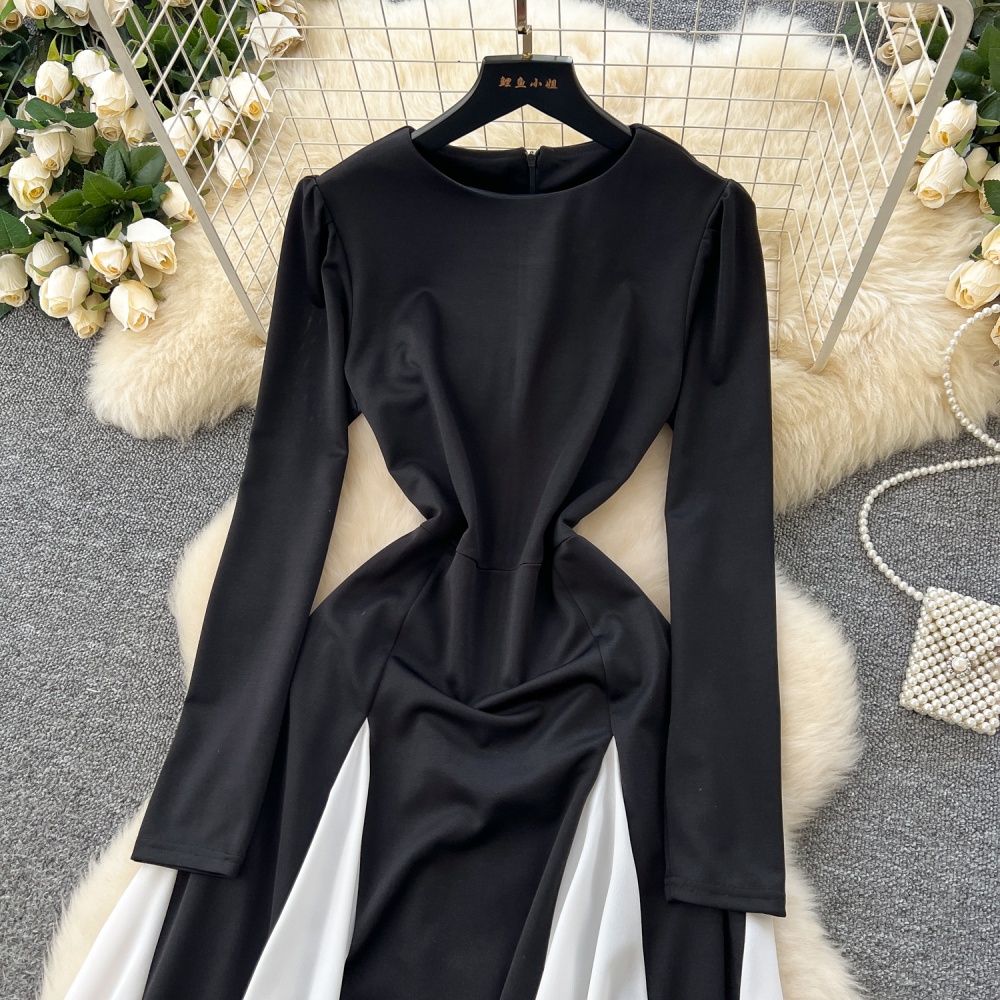 Mixed colors long sleeve long dress niche dress