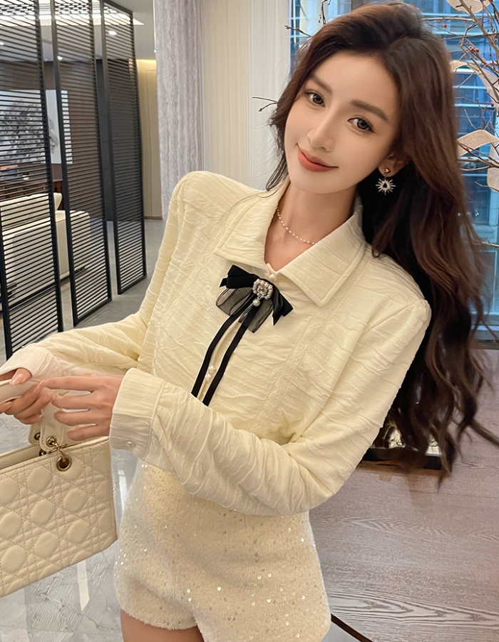 Chiffon lace tops thick long sleeve bottoming shirt