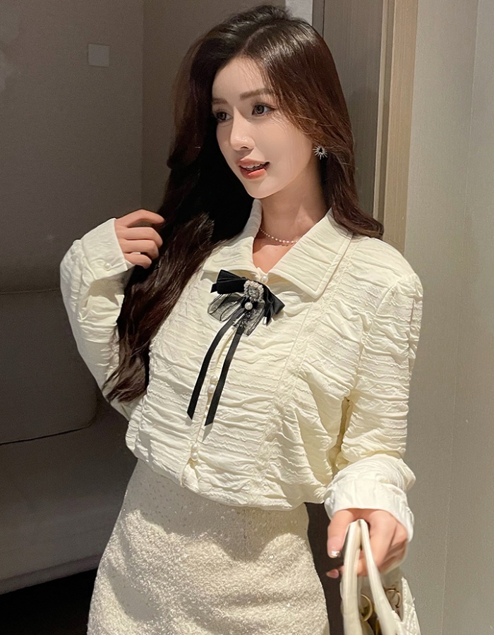 Chiffon lace tops thick long sleeve bottoming shirt