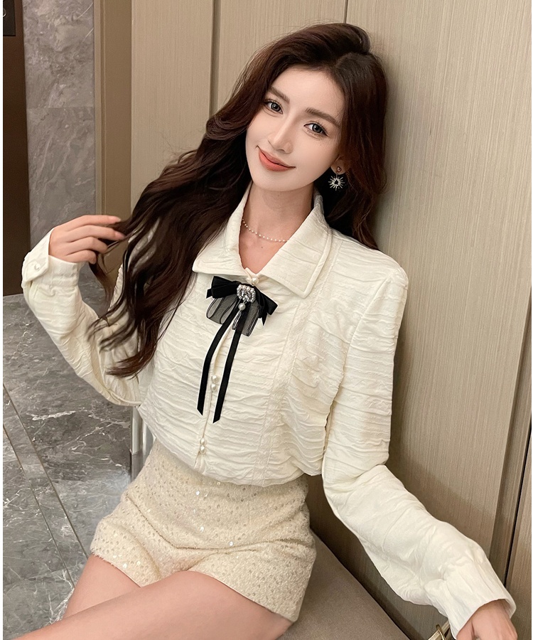 Chiffon lace tops thick long sleeve bottoming shirt