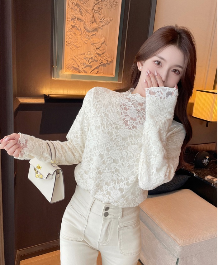 Lace tops plus velvet bottoming shirt for women