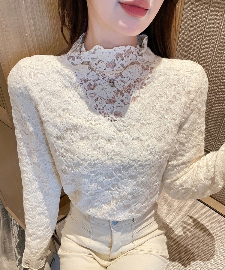 Lace tops plus velvet bottoming shirt for women