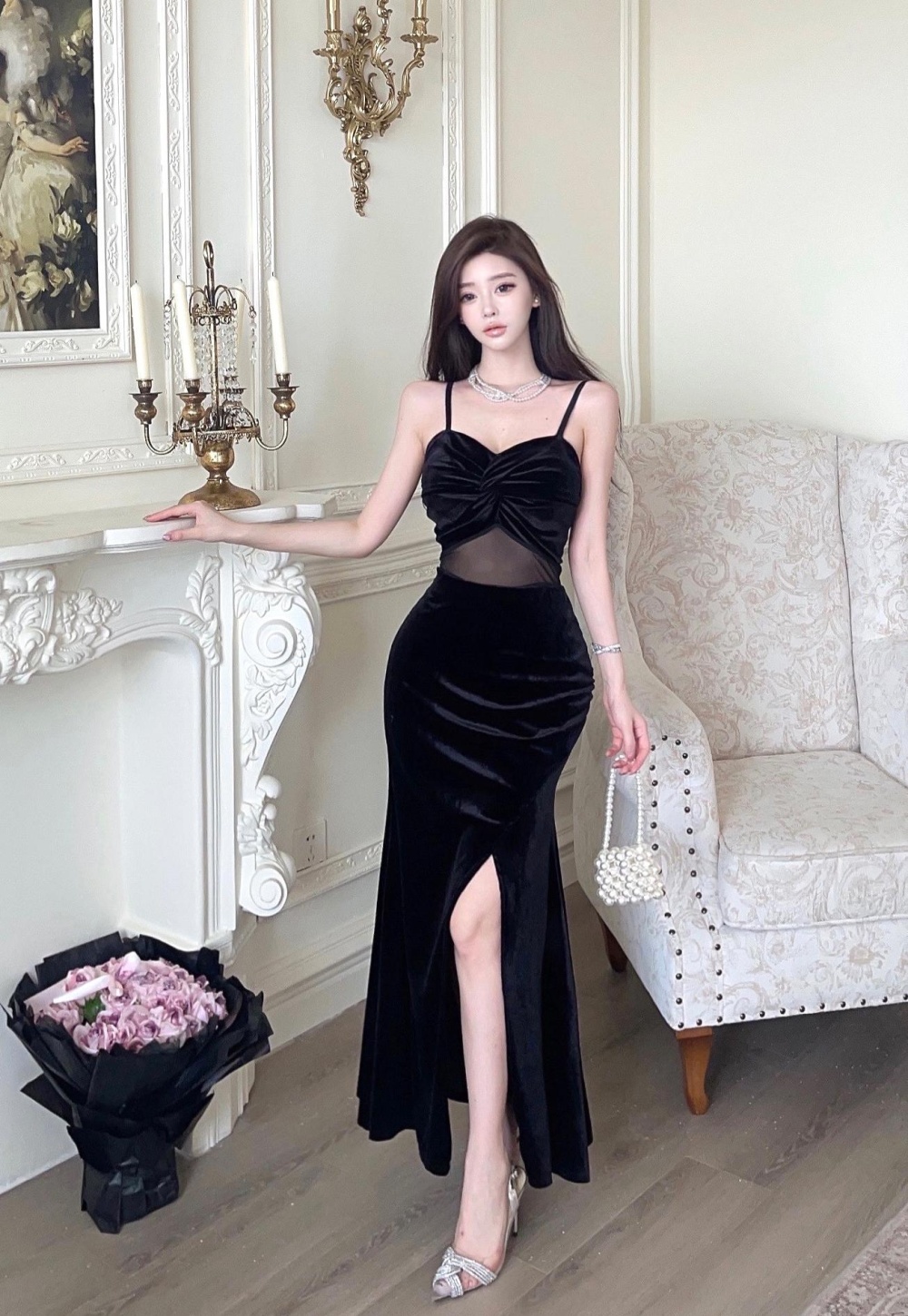 Sexy France style long dress ladies dress for women