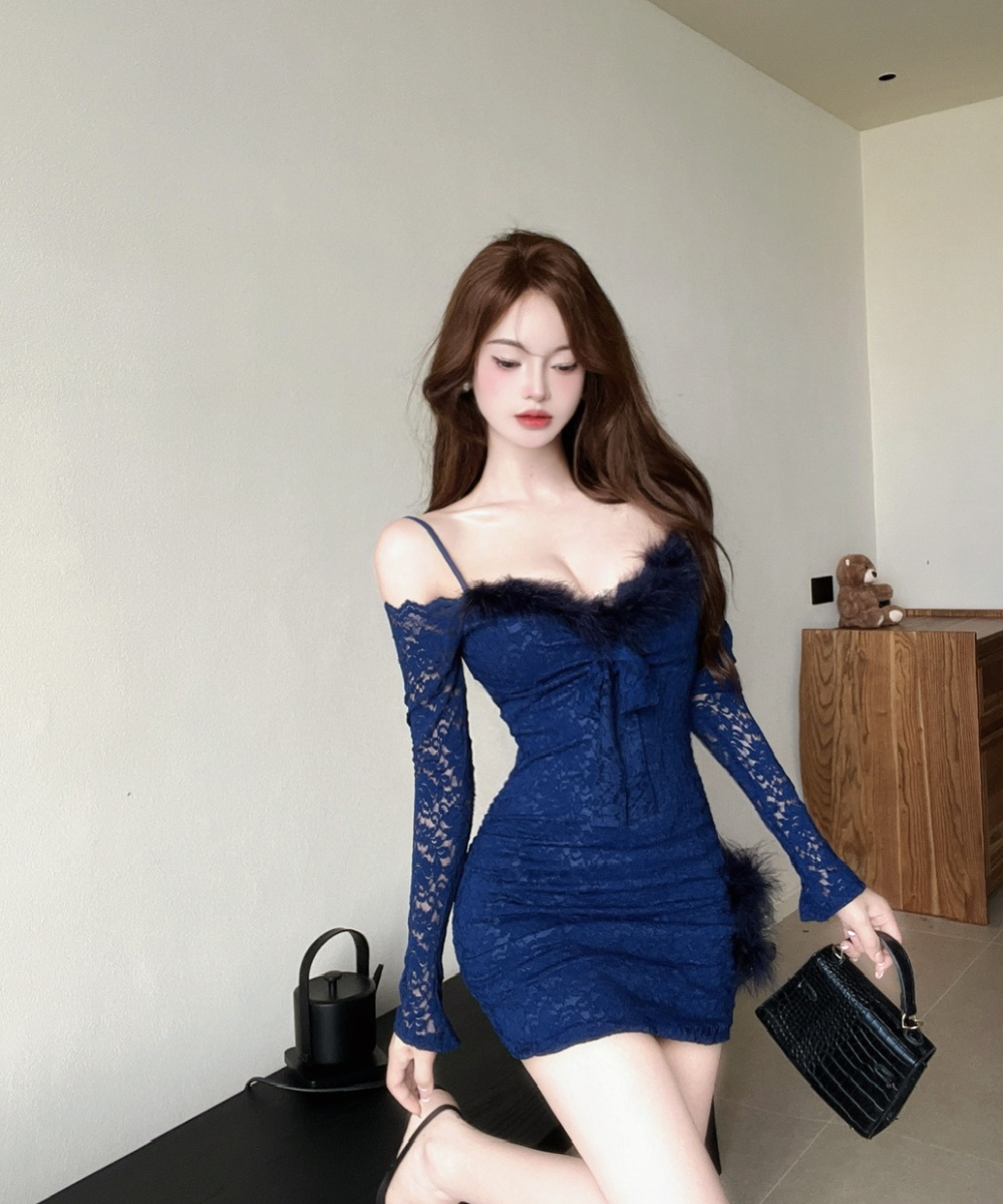 Lace fashion splice slim dress elmo sexy sweet T-back