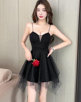 V-neck bottoming fashion formal dress sling gauze splice dress