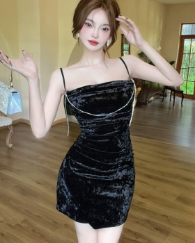 Bottoming velvet irregular France style sexy spicegirl dress