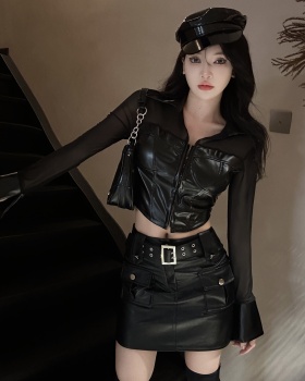 Package hip black skirt temperament shirt 2pcs set