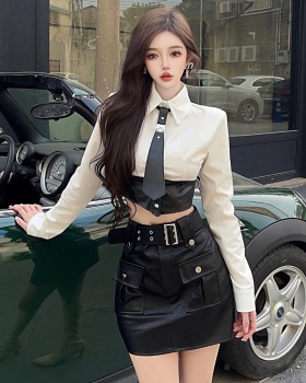 College style short skirt shirt 2pcs set for women