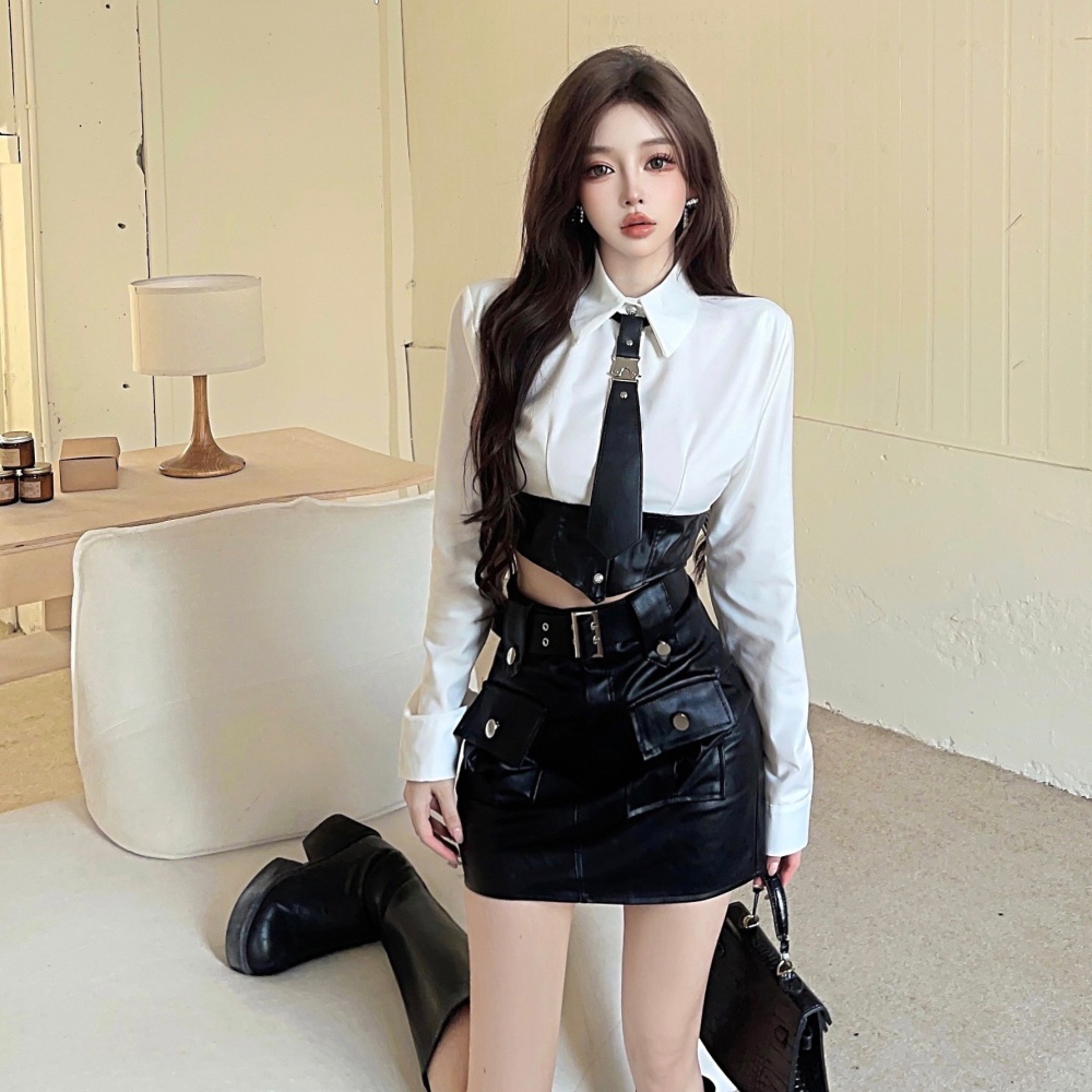 College style short skirt shirt 2pcs set for women