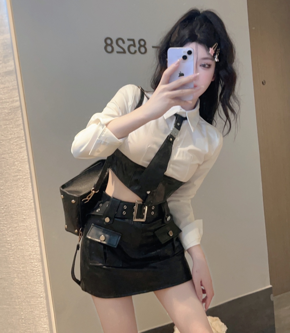 College style short skirt shirt 2pcs set for women