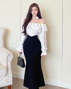 High waist all-match tops slim tender skirt 2pcs set