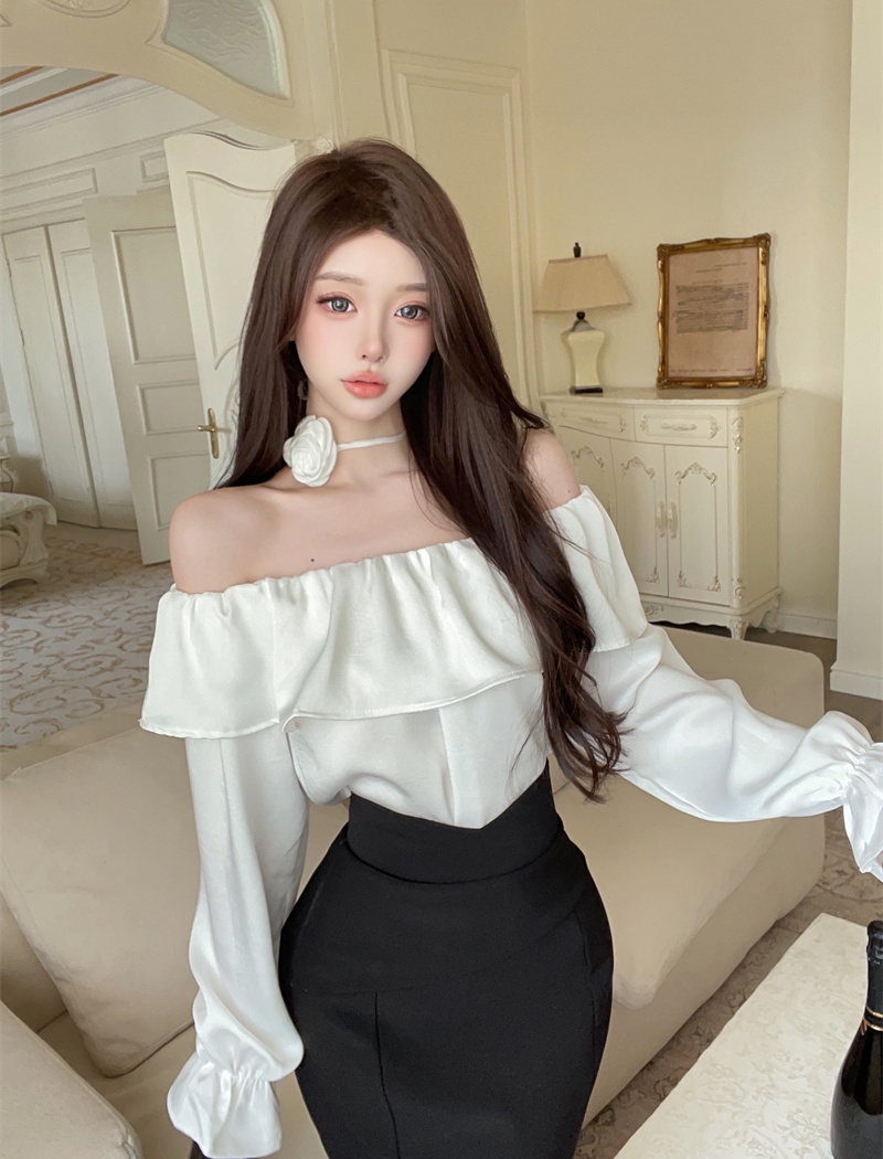 High waist all-match tops slim tender skirt 2pcs set