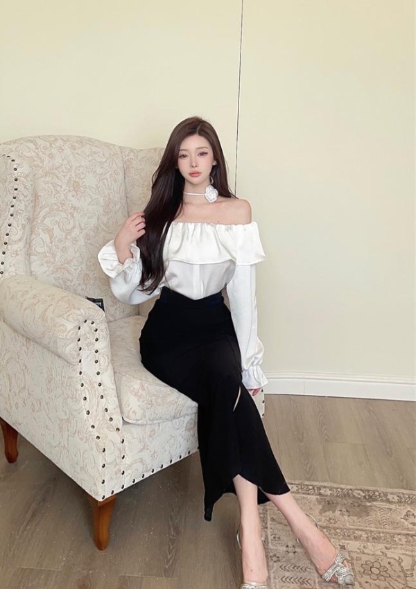 High waist all-match tops slim tender skirt 2pcs set