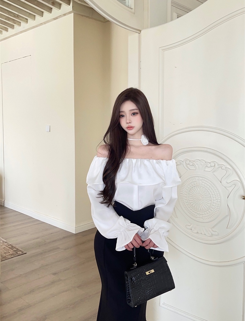 High waist all-match tops slim tender skirt 2pcs set