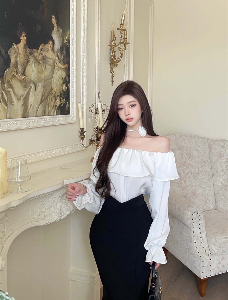 High waist all-match tops slim tender skirt 2pcs set