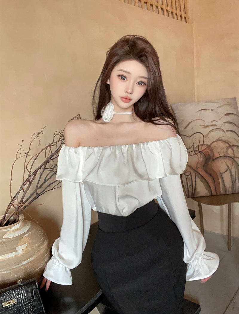 High waist all-match tops slim tender skirt 2pcs set