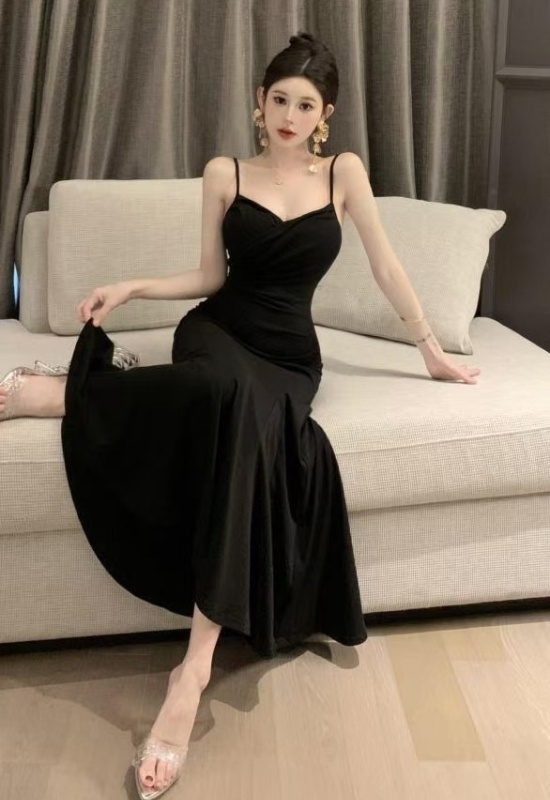 Sling package hip formal dress retro long dress for women