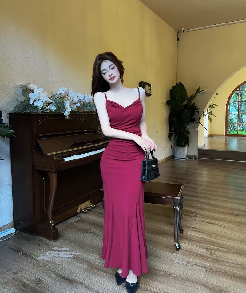 Sling package hip formal dress retro long dress for women