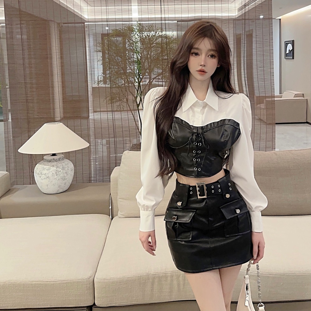 Show young unique skirt Western style shirt 2pcs set