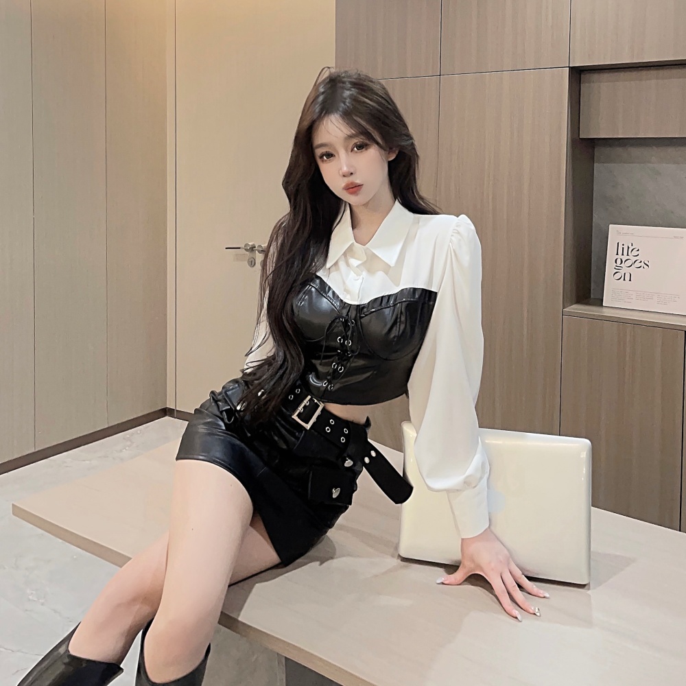 Show young unique skirt Western style shirt 2pcs set