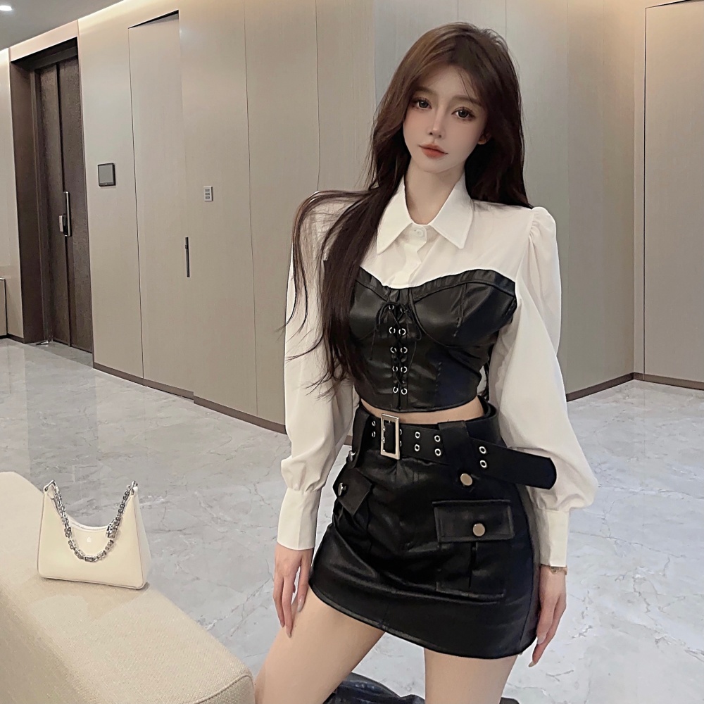 Show young unique skirt Western style shirt 2pcs set