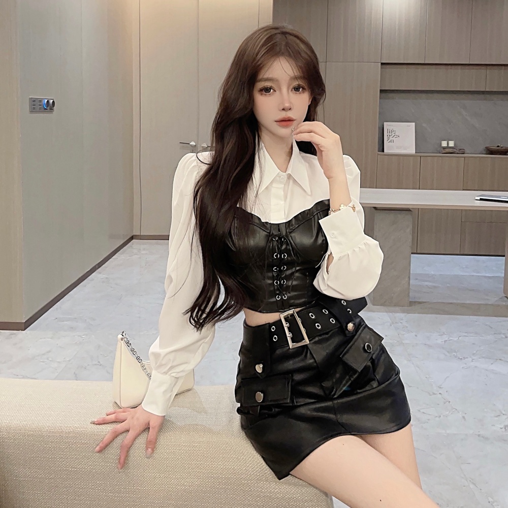 Show young unique skirt Western style shirt 2pcs set