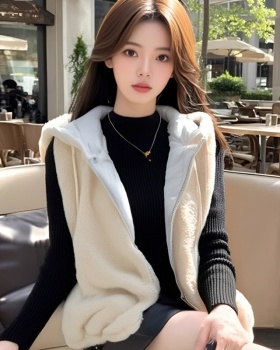 Hooded all-match tops fashion plush coat for women