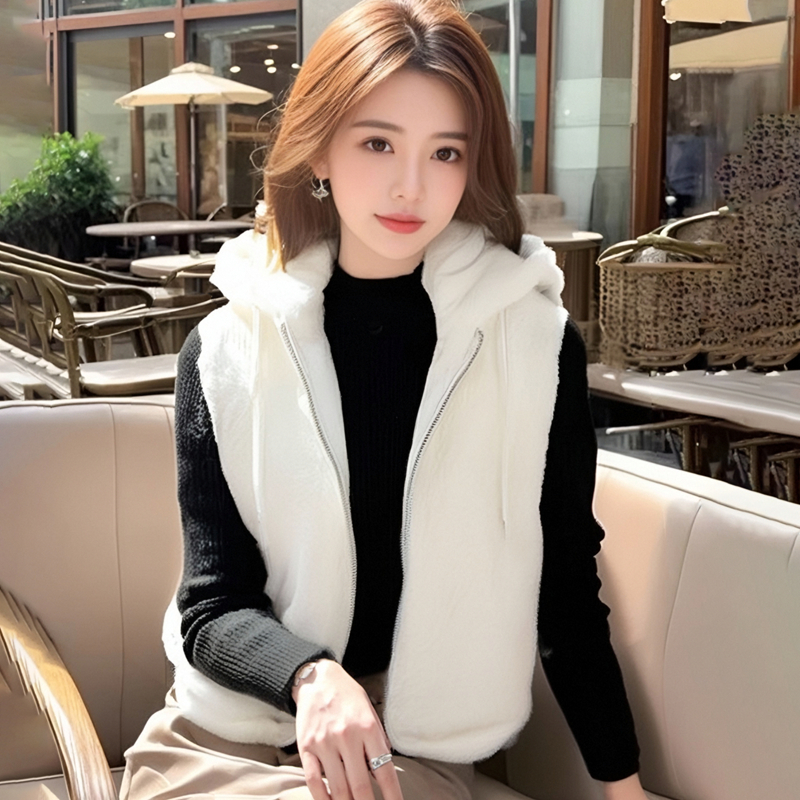 Hooded all-match tops fashion plush coat for women