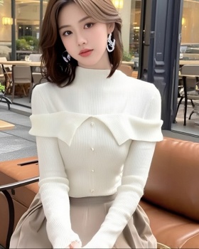 Light cstand collar tops niche slim sweater for women