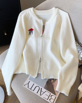 Knitted short jacquard cardigan zip all-match Casual coat