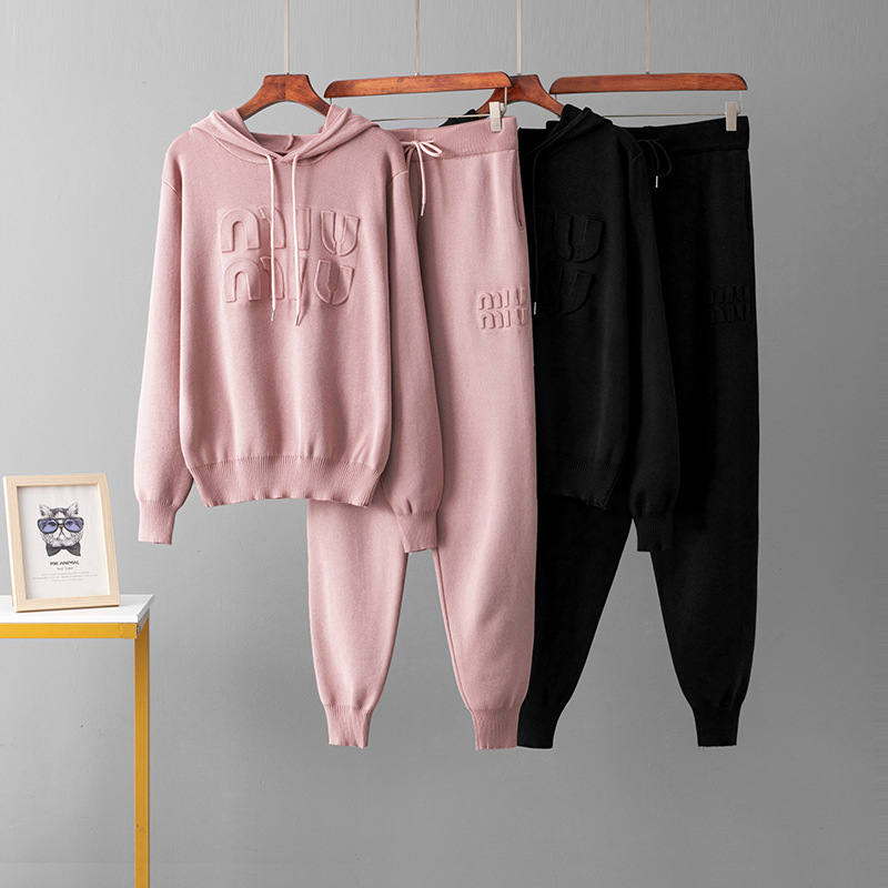 Fashion hooded pants letters drawstring hoodie 2pcs set